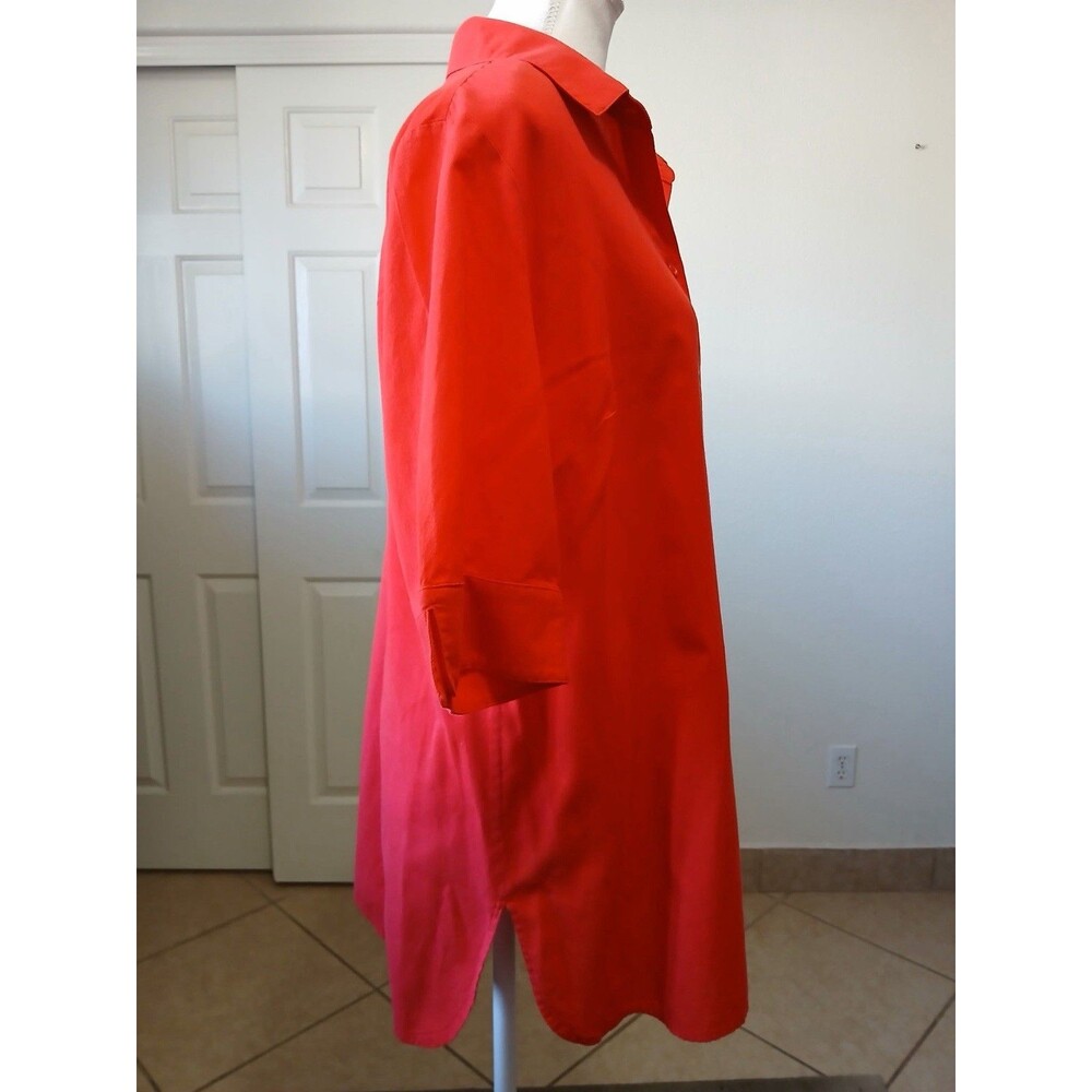 Chico’s‎ Red Lace Up Back Button Front Blouse Short Sleeve Tunic Size 2 Large - Picture 5 of 15